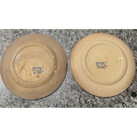 Bennett Blue Willow Ware England Bread Dessert Set of 2 Plates Vintage - Picture 2 of 4